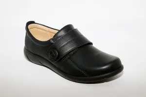 HOTTER - Sugar Black Leather Velcro Shoe