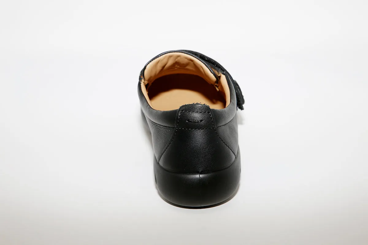 HOTTER - Sugar Black Leather Velcro Shoe
