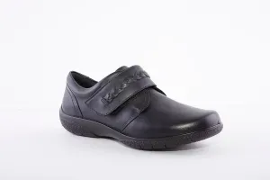 HOTTER - Sweet Black Leather Velcro Shoe