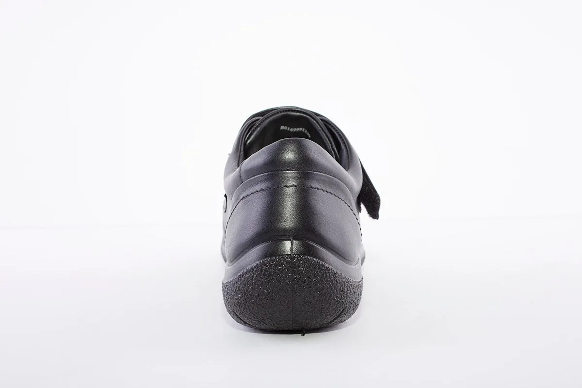 HOTTER - Sweet Black Leather Velcro Shoe