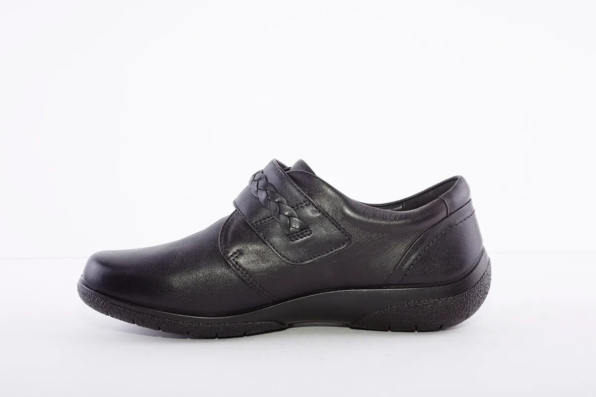 HOTTER - Sweet Black Leather Velcro Shoe
