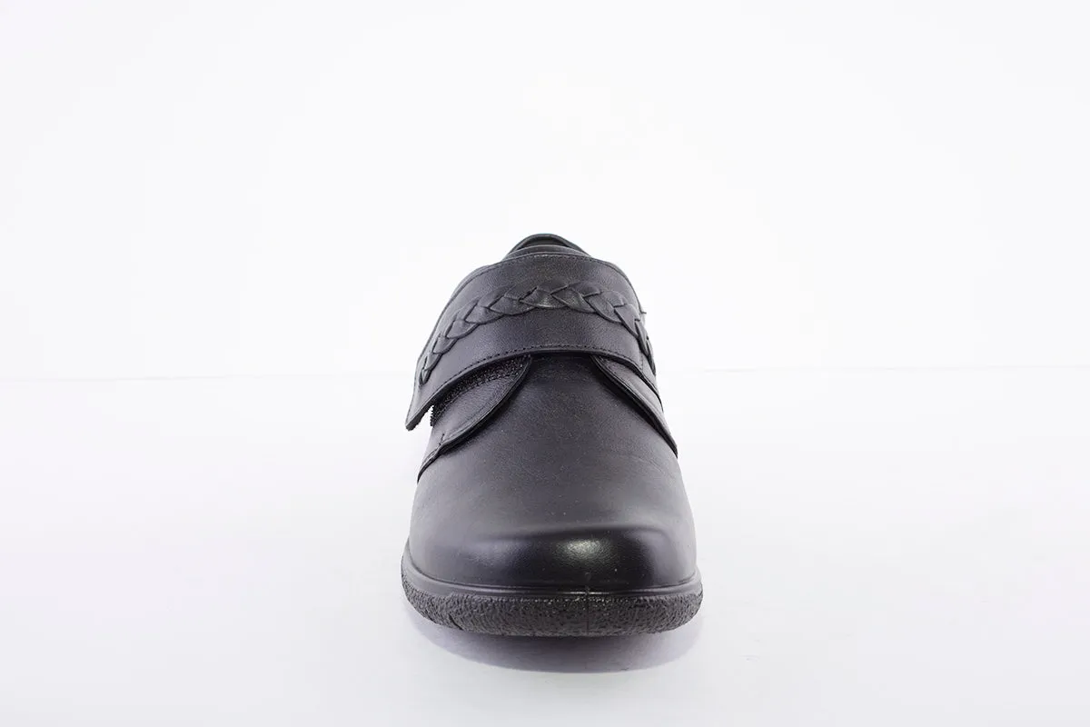 HOTTER - Sweet Black Leather Velcro Shoe