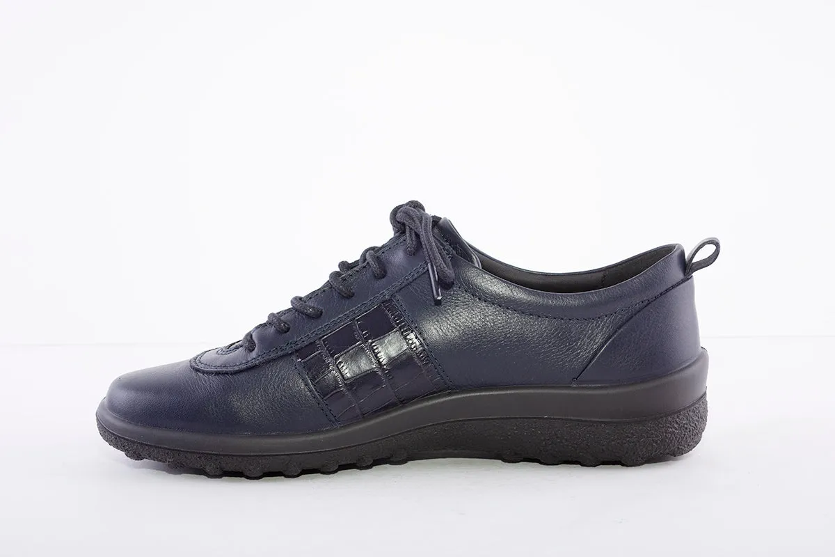 HOTTER - Tansy Navy Croc Leather Lace Shoe