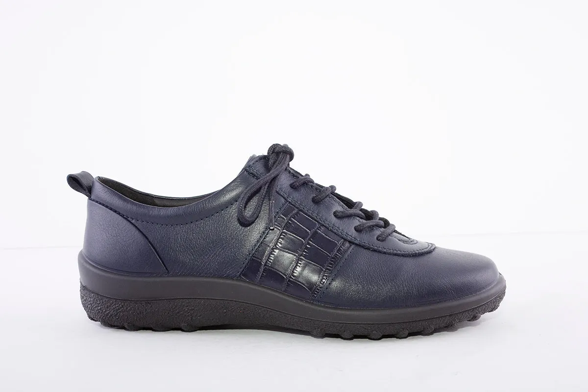 HOTTER - Tansy Navy Croc Leather Lace Shoe