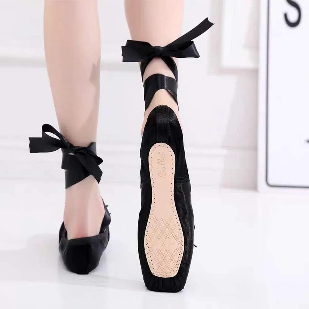 HROYL Ballet Pointe Shoes with Ribbon for Women&Girls Professional Pointe Shoes,ABC