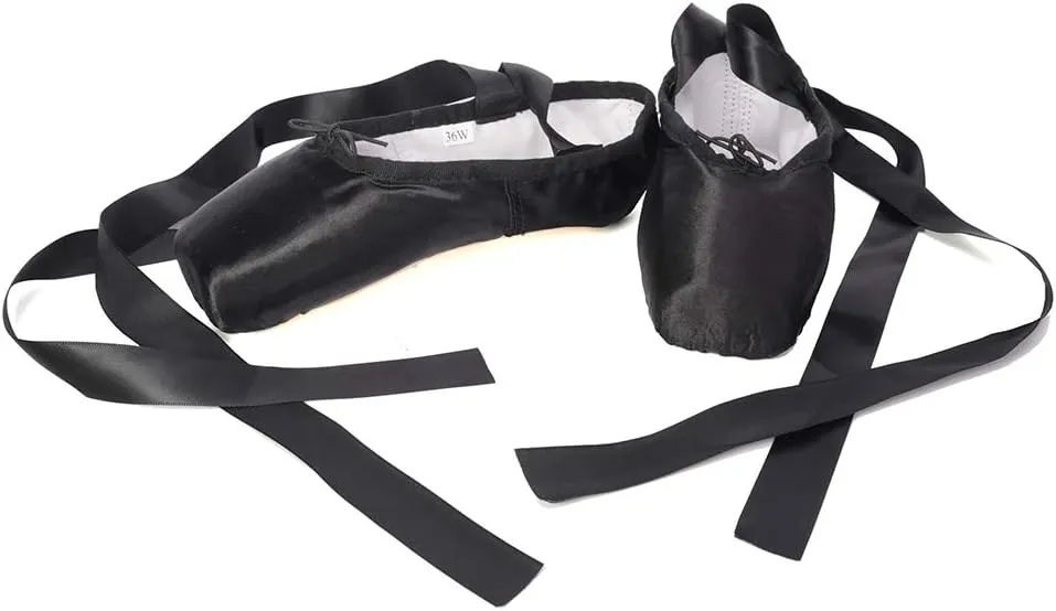 HROYL Ballet Pointe Shoes with Ribbon for Women&Girls Professional Pointe Shoes,ABC