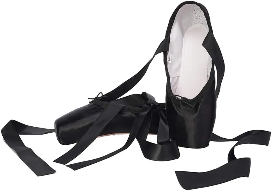 HROYL Ballet Pointe Shoes with Ribbon for Women&Girls Professional Pointe Shoes,ABC