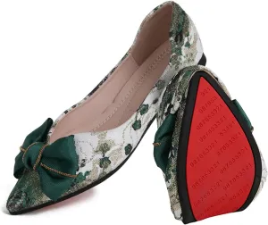 Hxlber Women's Flats Shoes Pointed Toe Bow Embroidery Ballet Comfortable Dressy Slip On Flat