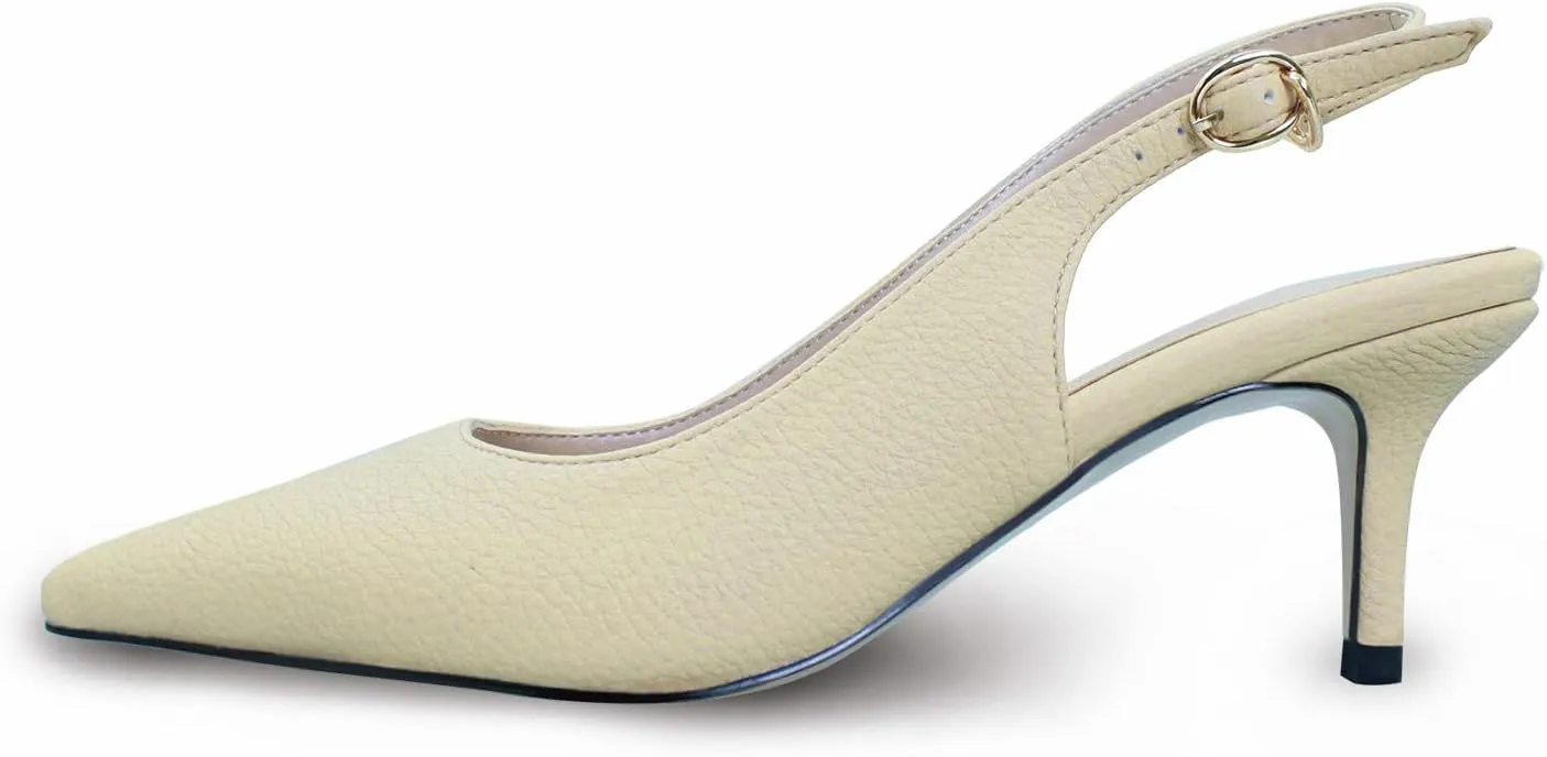 iadore Women Pointed Toe Kitten Heel Slingback Comfort Slip On Dress Pump Shoes