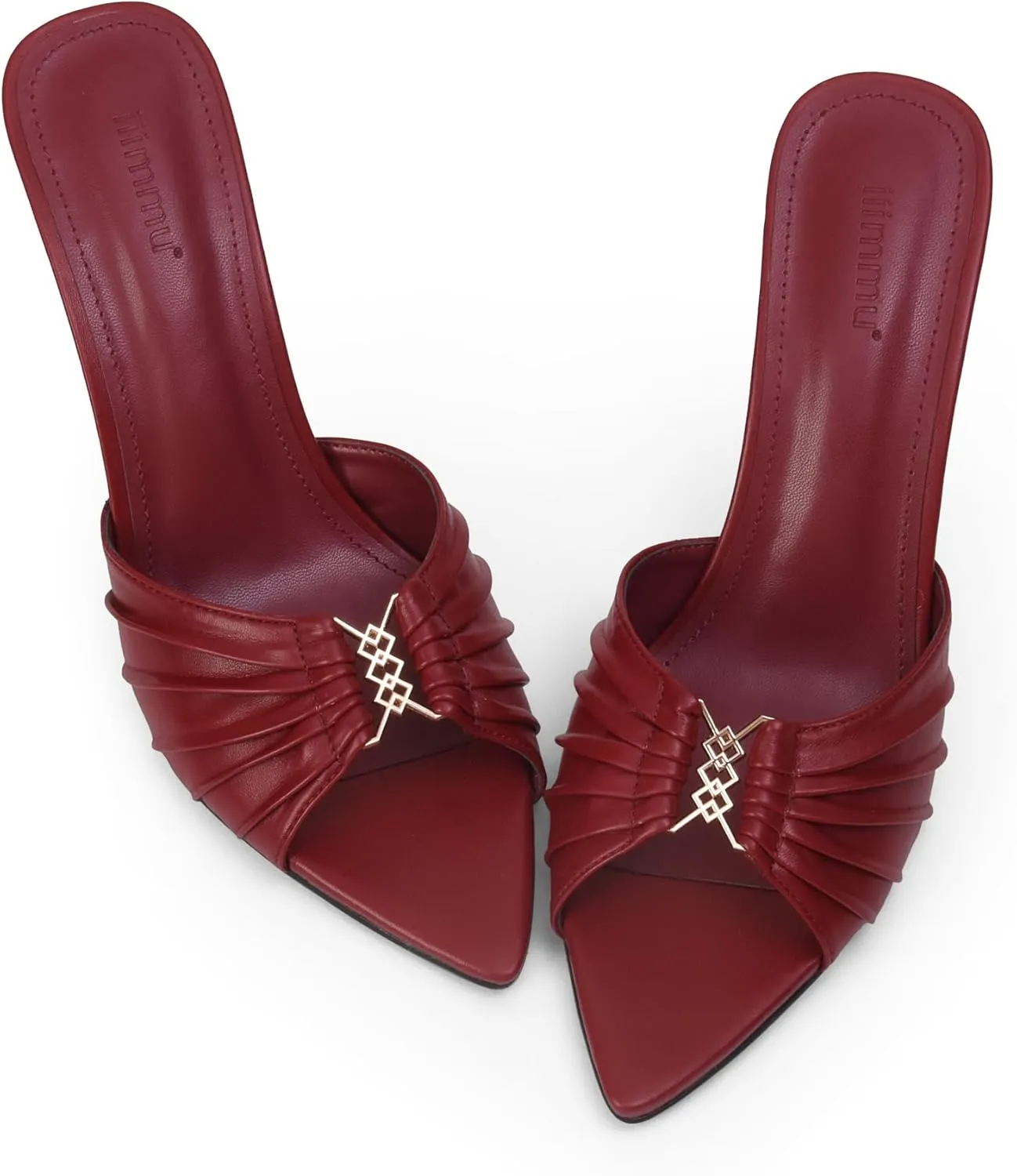 iiimmu 3.5 IN Stiletto Mules High Heels with Pointed Peep Toe Heeled Sandals Faux Leather