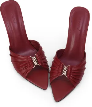 iiimmu 3.5 IN Stiletto Mules High Heels with Pointed Peep Toe Heeled Sandals Faux Leather