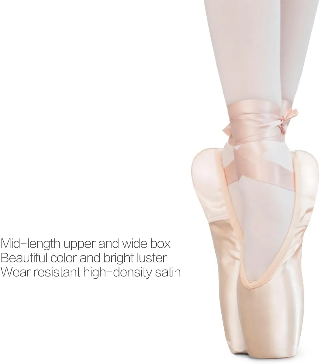 IJONDA Adult Ballet Pointe Shoes for Girls Women with Toe Pads and Mesh Bag