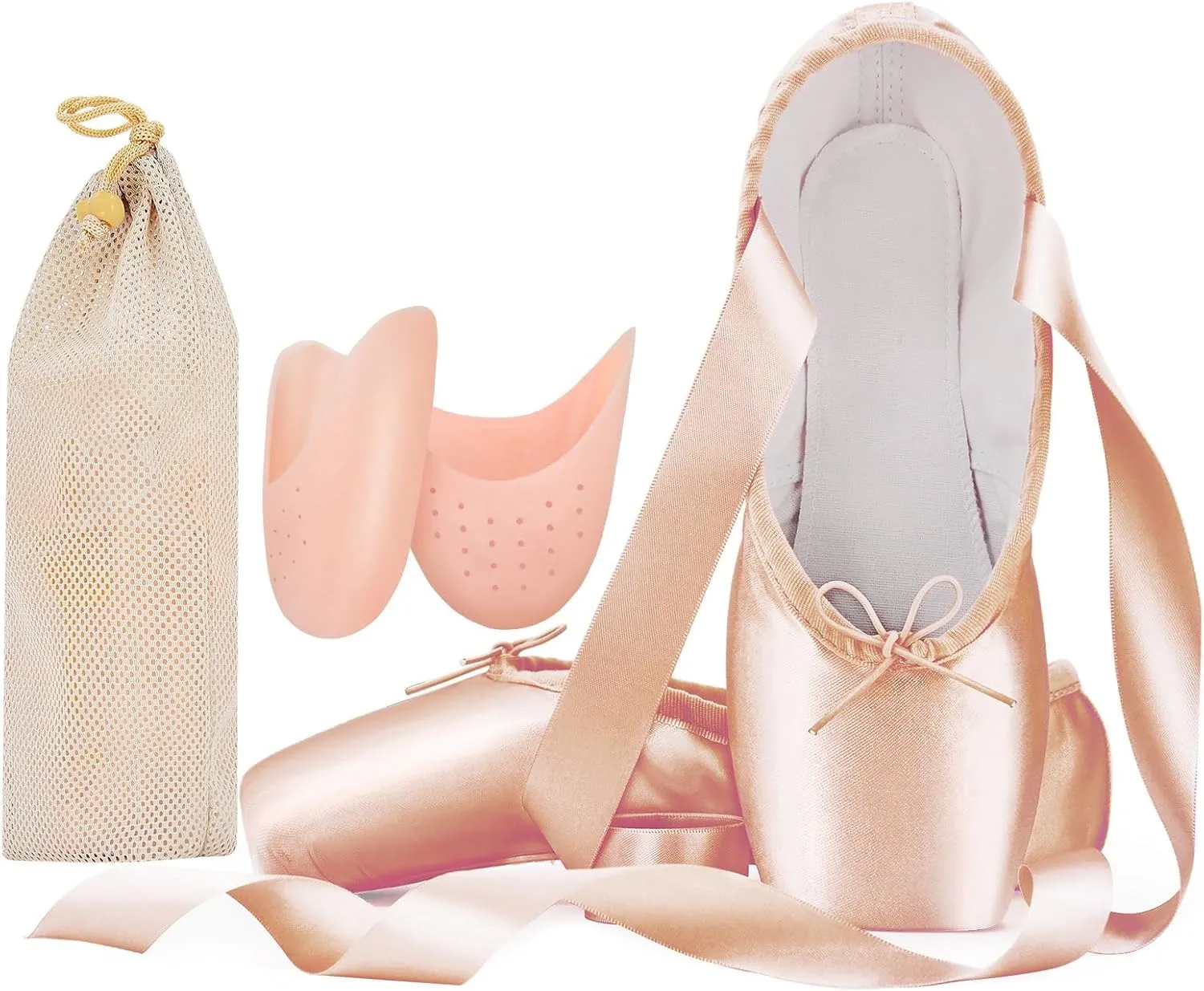 IJONDA Adult Ballet Pointe Shoes for Girls Women with Toe Pads and Mesh Bag