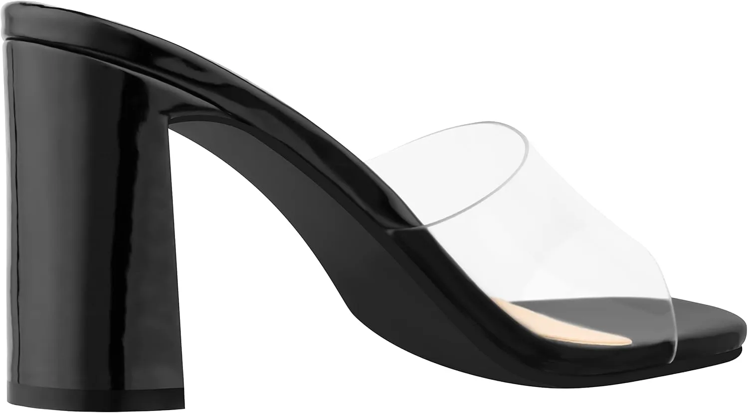 ILLUDE Women’s Block Heel Single Strap Square Toe Heeled Sandal Slip On Mule - Demi