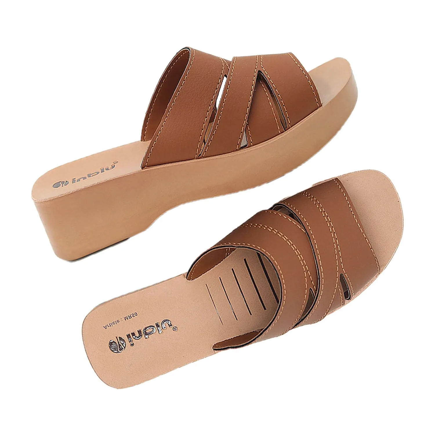 Inblu Women Tan Mule Shape Wedge Sandal with Slip-on Closure (MR50_TAN)