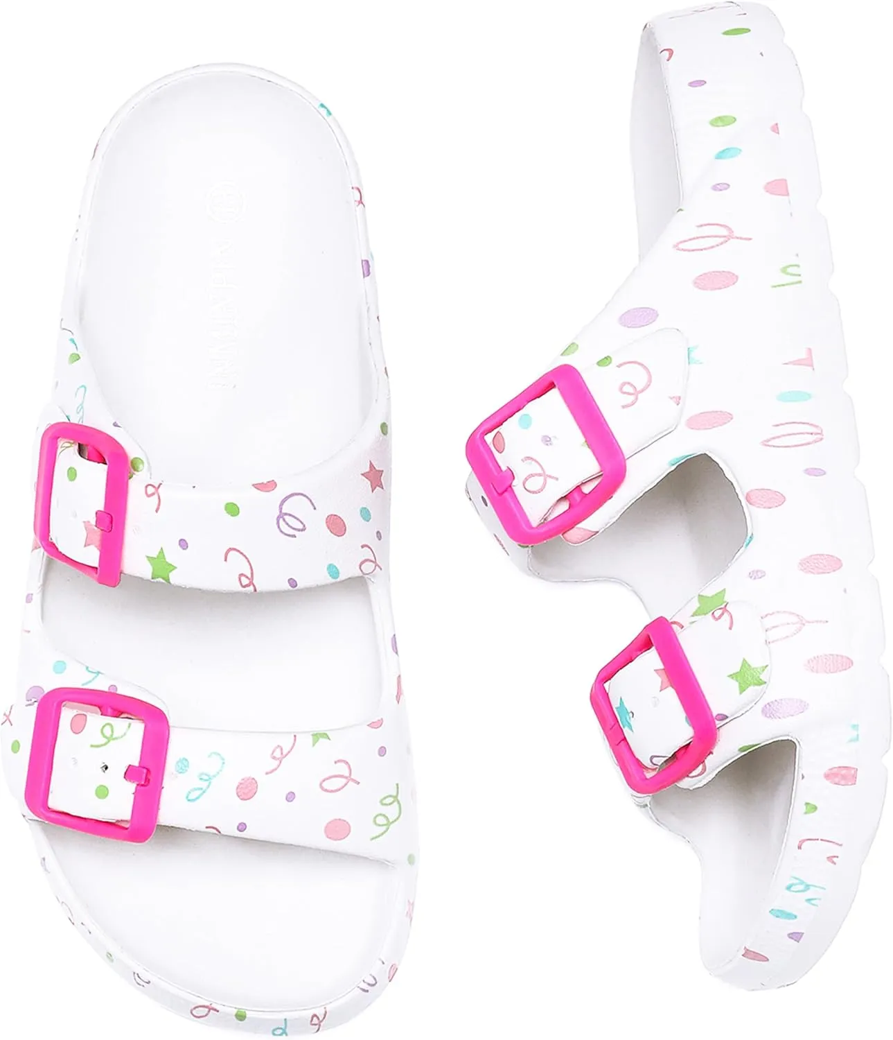 INMINPIN Boys Girls Double Buckle Slide Sandals Comfort Beach Pool Shower Slippers Adjustable Indoor Outdoor Little Kid/Big Kid