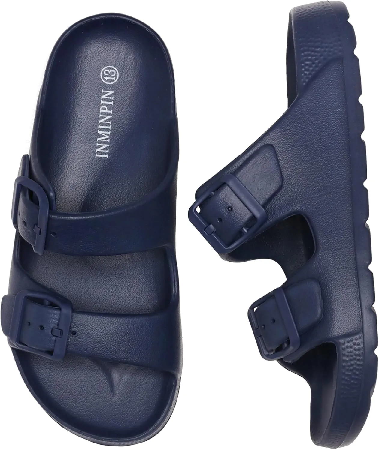 INMINPIN Boys Girls Double Buckle Slide Sandals Comfort Beach Pool Shower Slippers Adjustable Indoor Outdoor Little Kid/Big Kid
