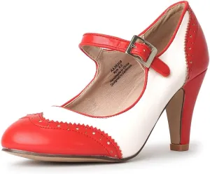 J. Adams Mary Jane Oxford Pumps - Cute Low Kitten Heels - Retro Round Toe Shoe with Ankle Strap - Kym
