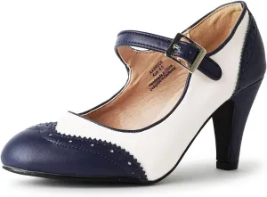 J. Adams Mary Jane Oxford Pumps - Cute Low Kitten Heels - Retro Round Toe Shoe with Ankle Strap - Kym