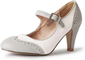 J. Adams Mary Jane Oxford Pumps - Cute Low Kitten Heels - Retro Round Toe Shoe with Ankle Strap - Kym