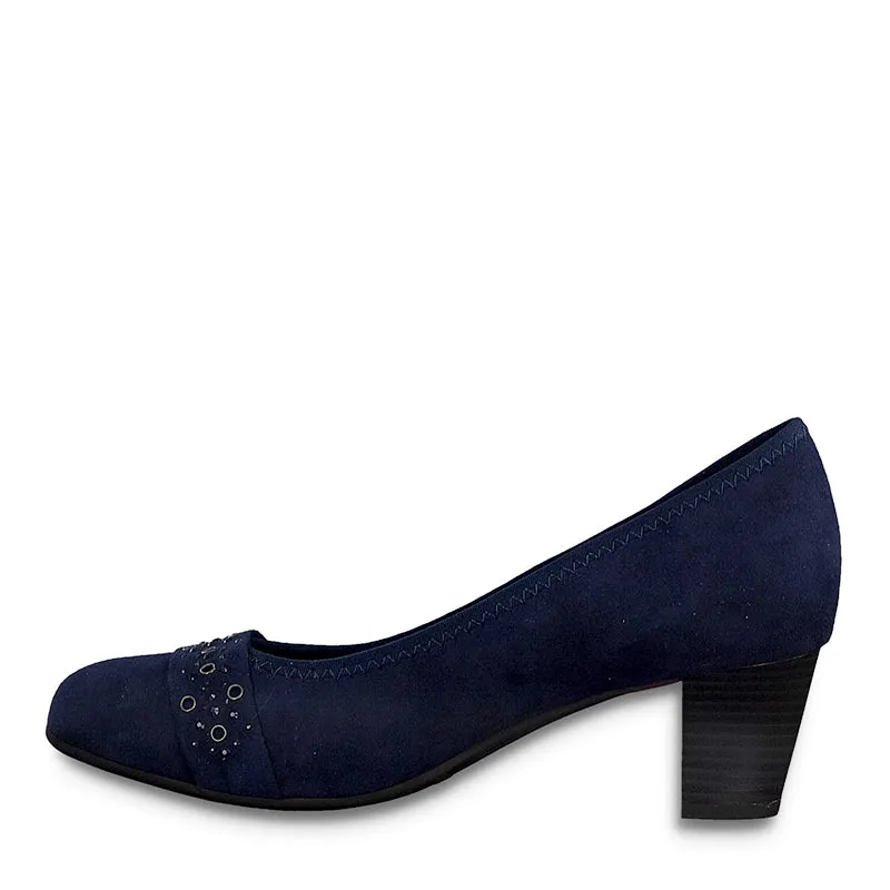 JANA - MEDIUM HEEL COURT SHOE - NAVY SUEDE