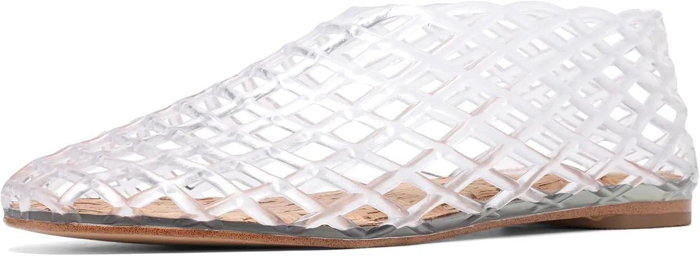 Jelly Mesh Ballet Flats for Women Fishnet Adult Clear Hollow,Flat Sandals Round Toe Slip On Beach Balleria Flat Shoes