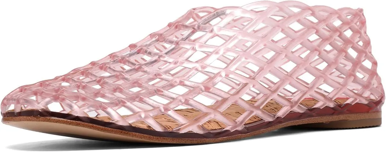 Jelly Mesh Ballet Flats for Women Fishnet Adult Clear Hollow,Flat Sandals Round Toe Slip On Beach Balleria Flat Shoes