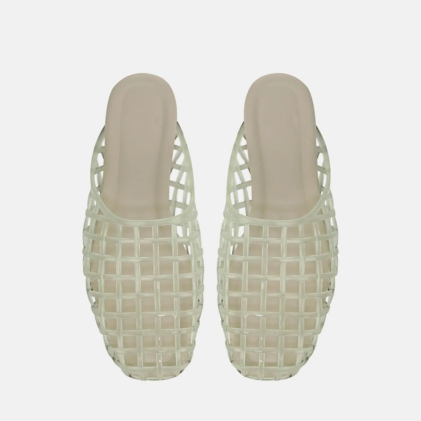 Jelly Mule Flat Sandals for Women Round Toe Mesh Hollow Jellies Mule Flats Summer Beach Jelly Sandals Shoes