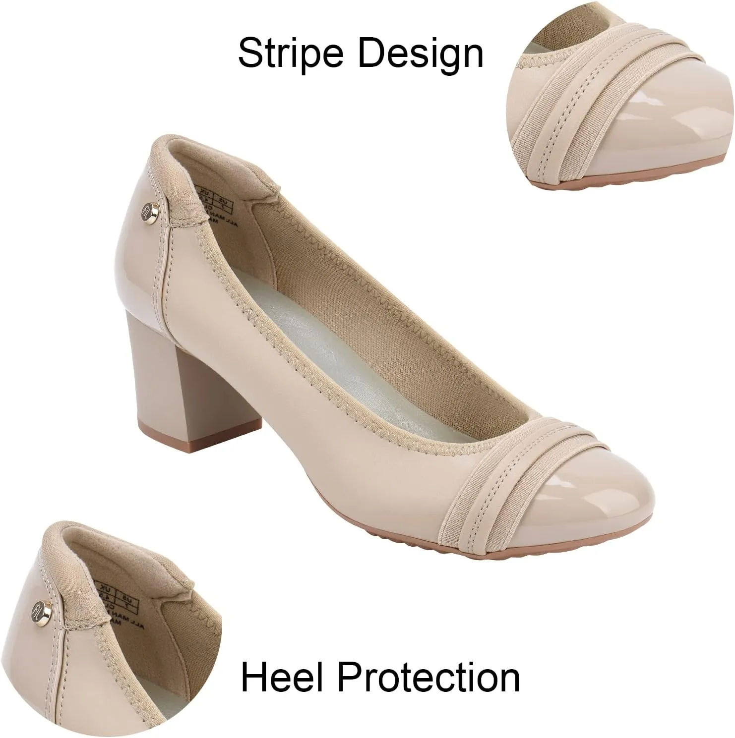 JENN ARDOR Womens Dress Pumps Ballet Chunky Heels for Women Round Toe Mid Square Block Heels Soft Slip On Pumps Shoes for Office Lady Dancer Wedding Shoes Youth 2inch