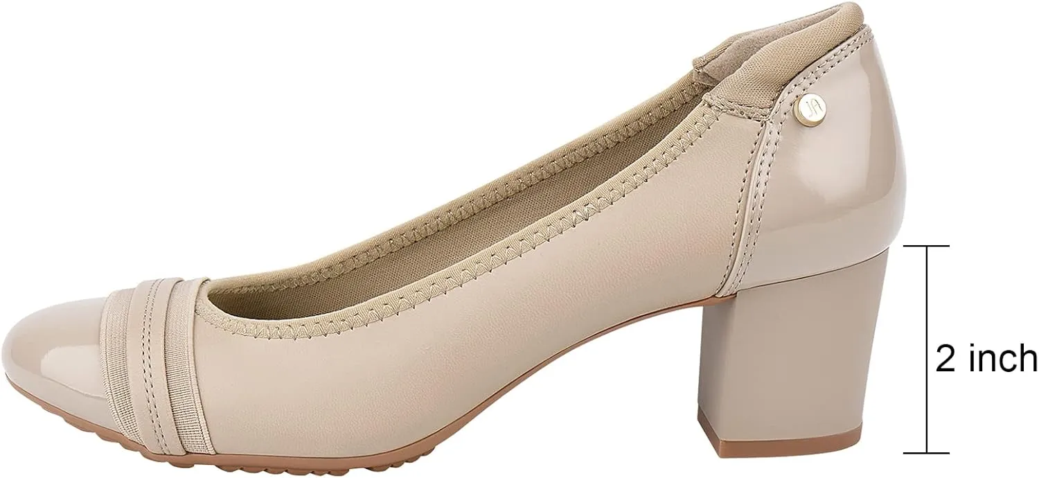 JENN ARDOR Womens Dress Pumps Ballet Chunky Heels for Women Round Toe Mid Square Block Heels Soft Slip On Pumps Shoes for Office Lady Dancer Wedding Shoes Youth 2inch