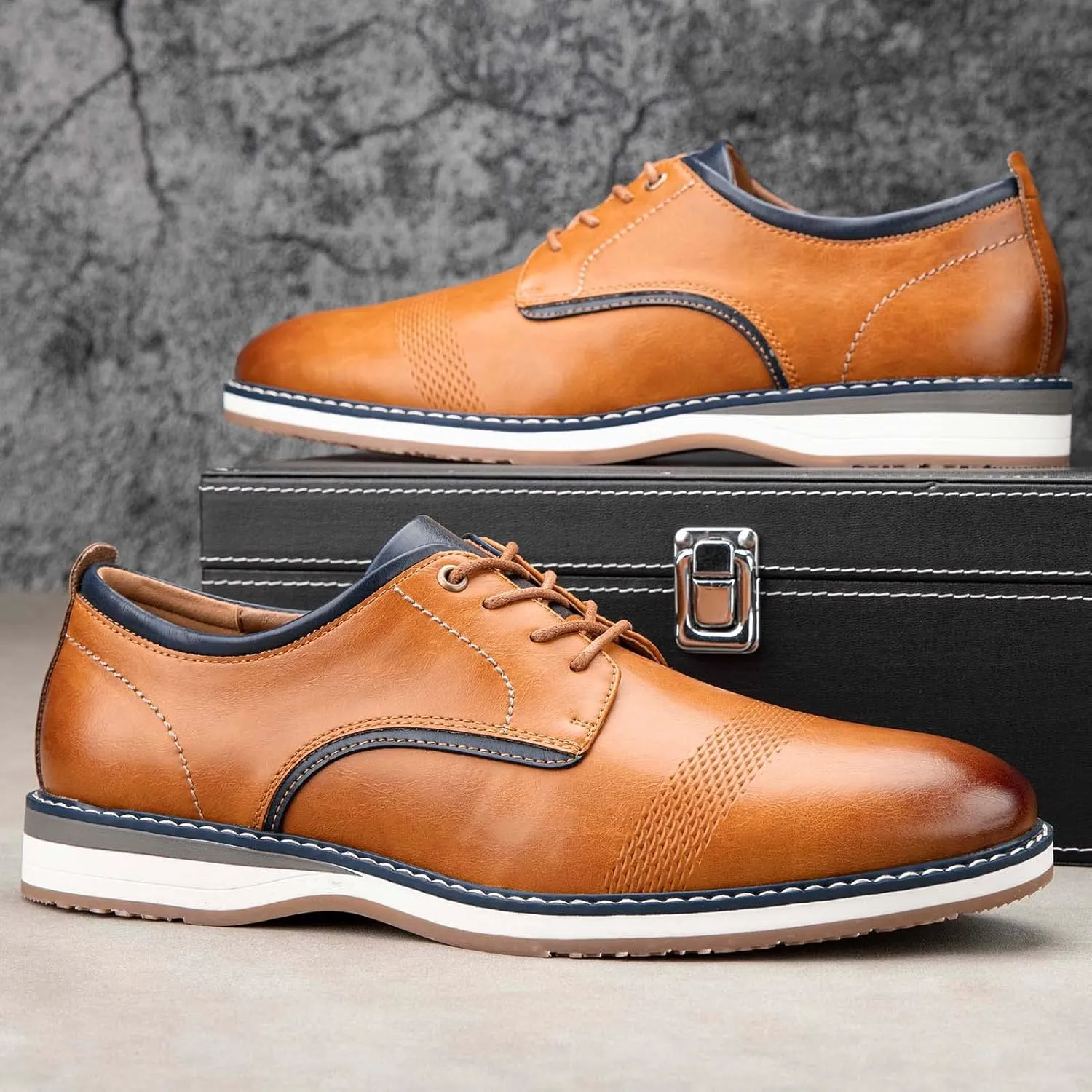 JITAI Men's Oxford Dress Shoes Lightweight Fashion Shoes with Wingtip Brogue & Lace-up Design