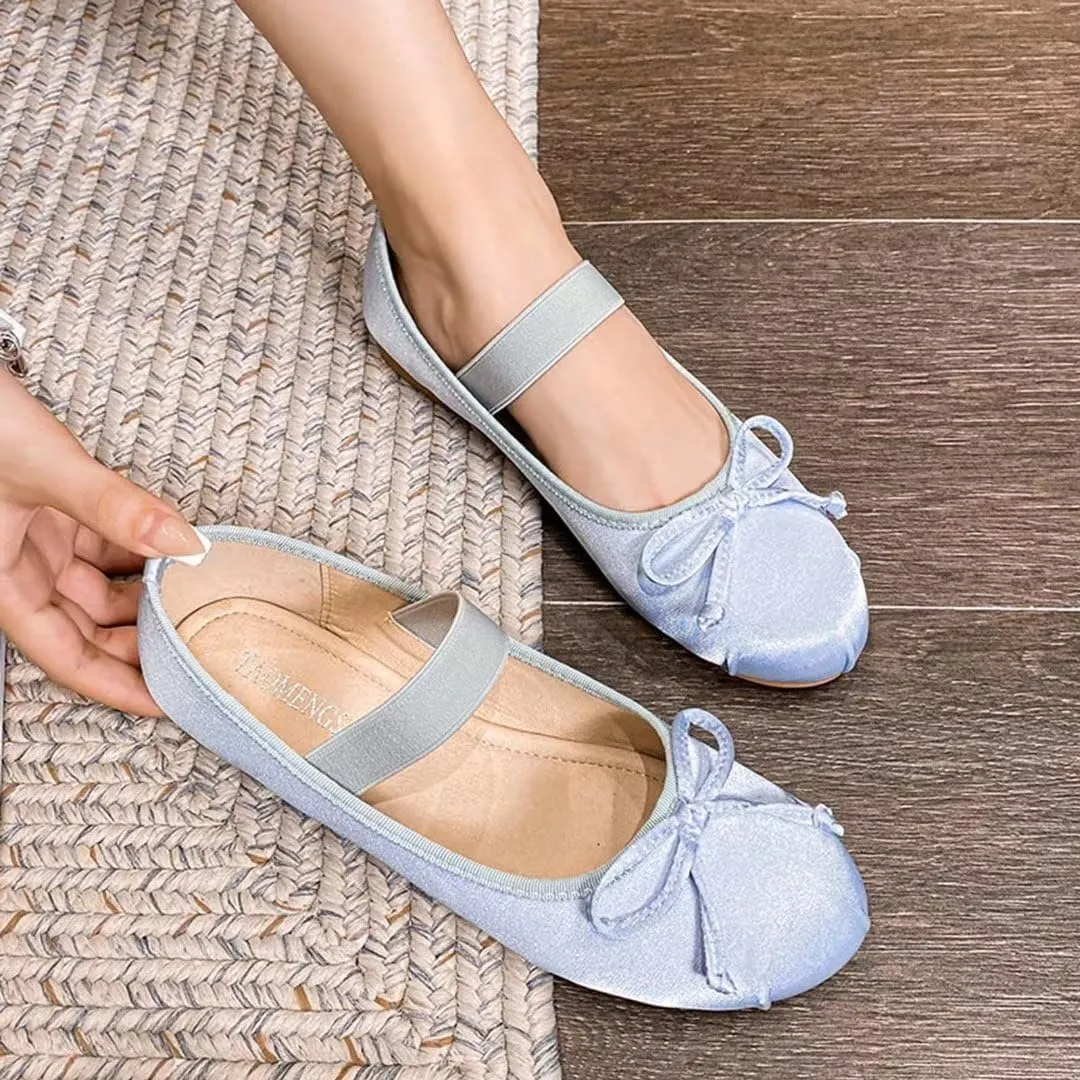 JOEupin Women's Pink Ballet Flats with Bow - Comfortable & Lightweight Shoes | Ballet Flats with Strap | Non-Slip Sole & Cushioned Arch Support Slip-On Shoes for Wedding/Work