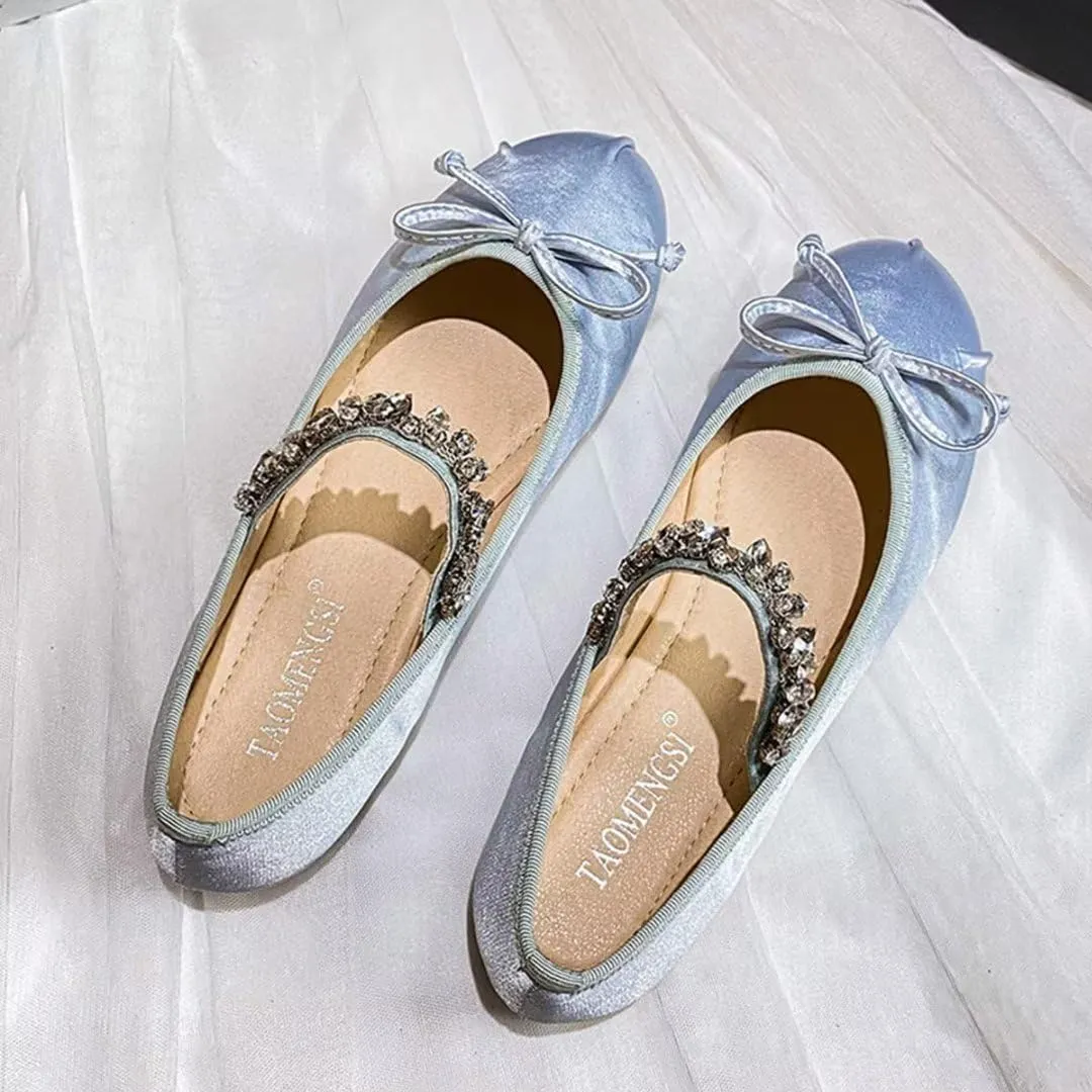 JOEupin Women's Pink Ballet Flats with Bow - Comfortable & Lightweight Shoes | Ballet Flats with Strap | Non-Slip Sole & Cushioned Arch Support Slip-On Shoes for Wedding/Work