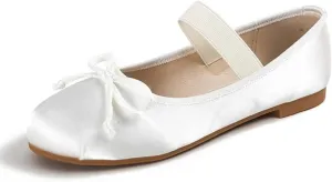 JOEupin Women's Pink Ballet Flats with Bow - Comfortable & Lightweight Shoes | Ballet Flats with Strap | Non-Slip Sole & Cushioned Arch Support Slip-On Shoes for Wedding/Work
