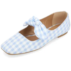Journee Collection Womens Seralinn Mary Jane Ballet Flat Bow Tie Strap Square Toe Plaid Padded Slip On Shoe
