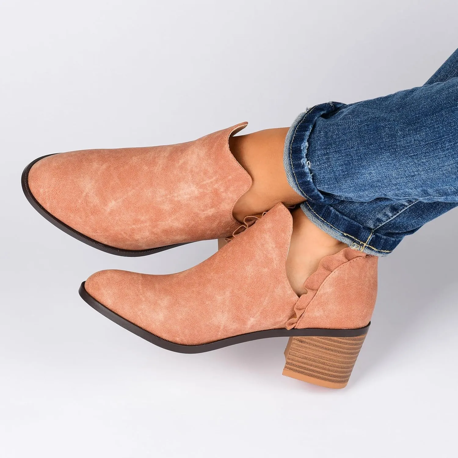 Journee Womens Lennie Tru Comfort Foam Slip On Stacked Heel Booties