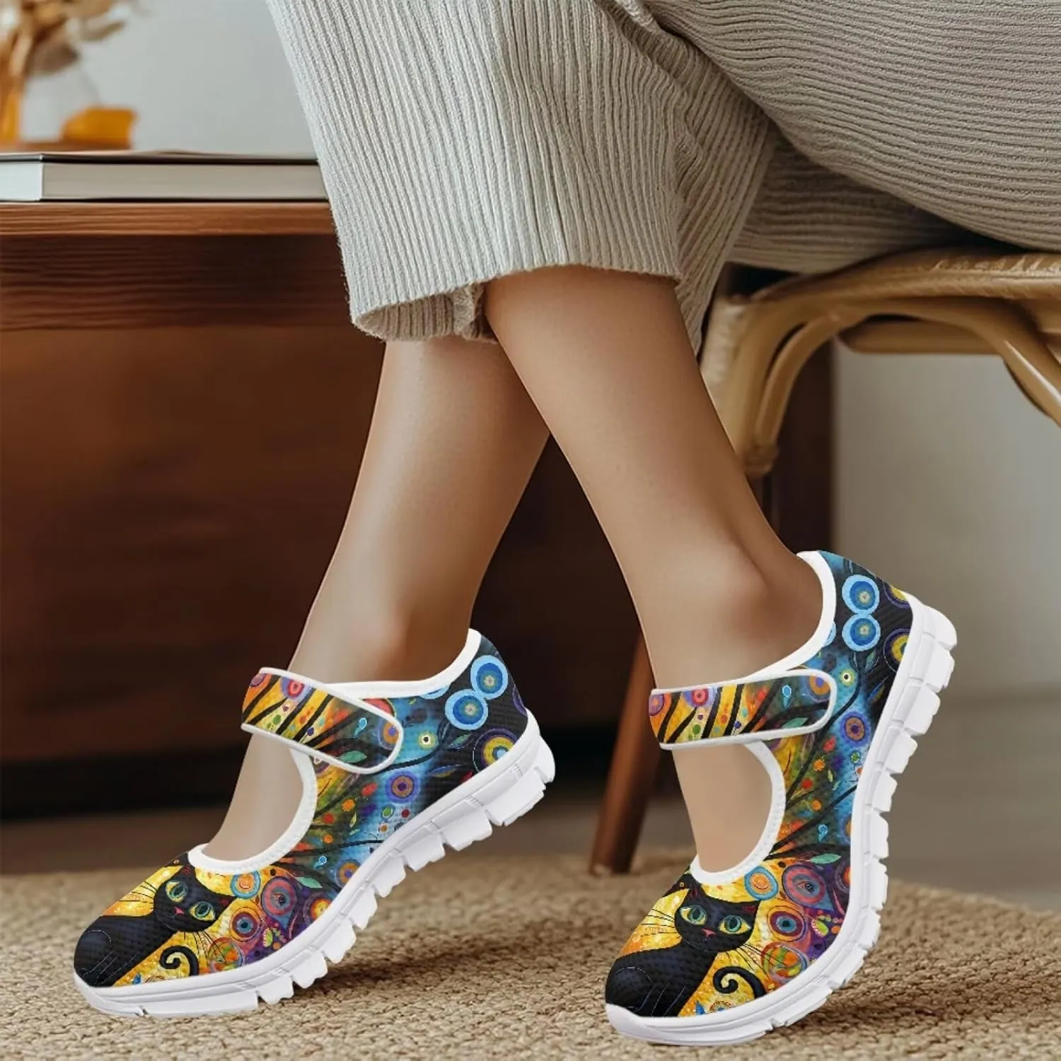 JoyLamoria Women’s Breathable Walking Shoes Trainer Sport Sneakers Adjustable Flats,Tropical Sloth Palm Leaves Print