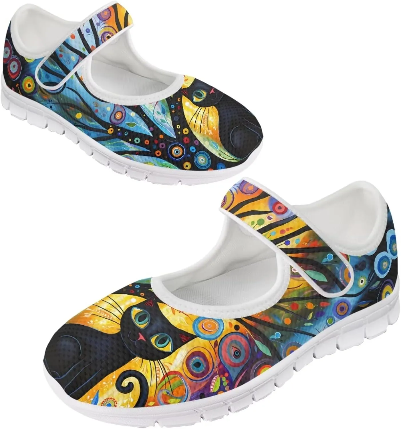 JoyLamoria Women’s Breathable Walking Shoes Trainer Sport Sneakers Adjustable Flats,Tropical Sloth Palm Leaves Print