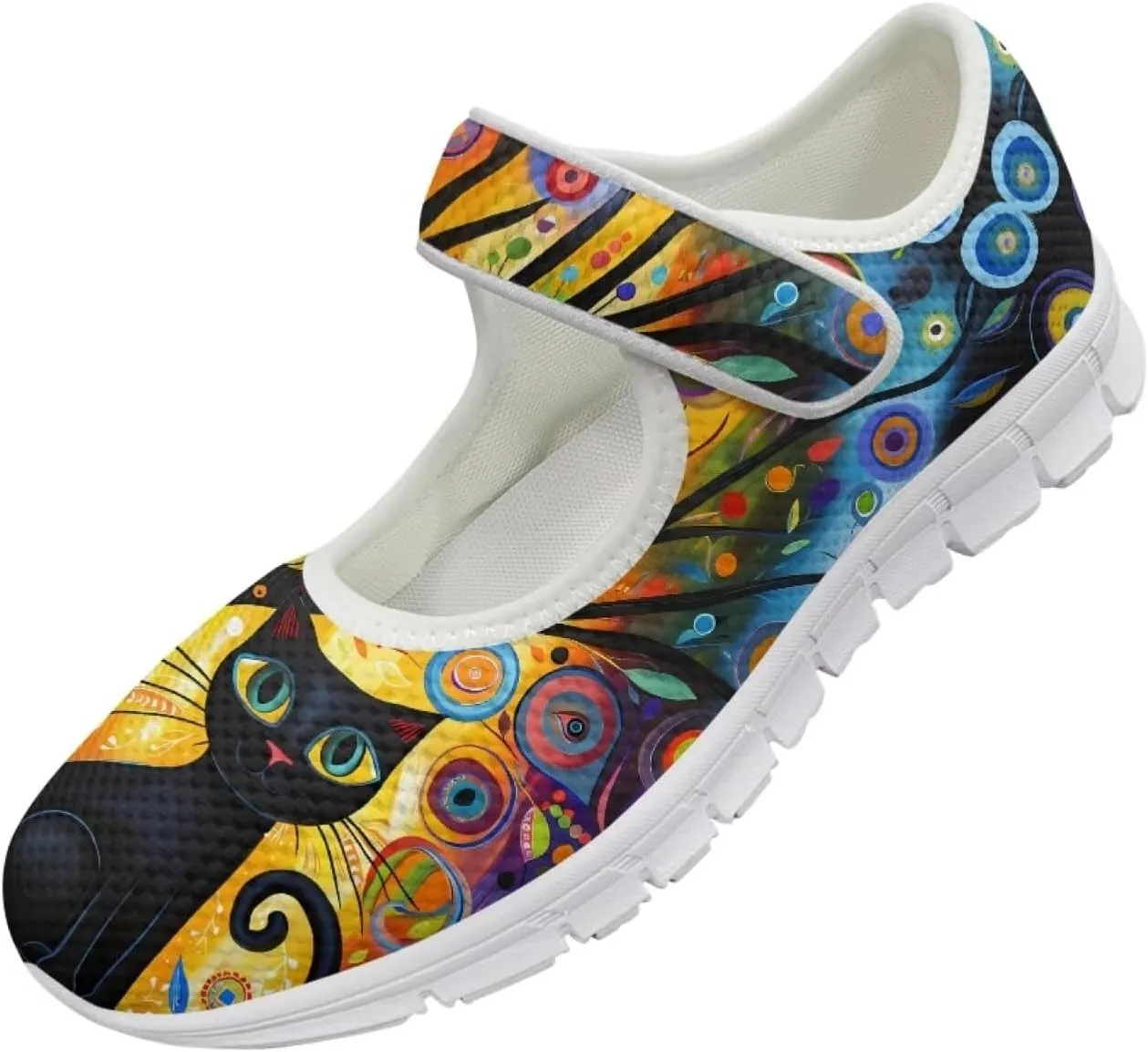 JoyLamoria Women’s Breathable Walking Shoes Trainer Sport Sneakers Adjustable Flats,Tropical Sloth Palm Leaves Print