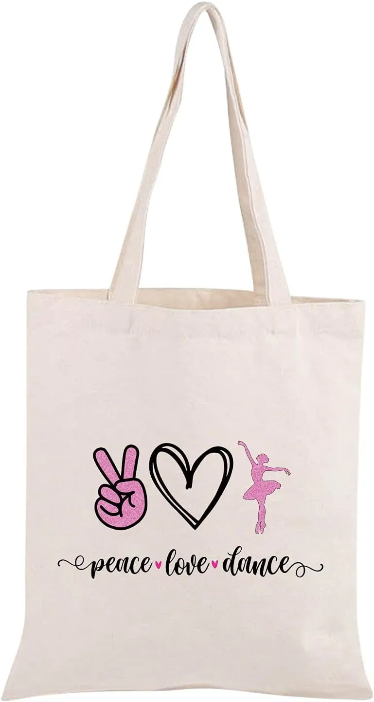 JXGZSO Ballet Dance Tote Bag - Peace Love Dance Shoulder Bag Organizer Gift For Dancer Lover Coach
