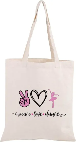 JXGZSO Ballet Dance Tote Bag - Peace Love Dance Shoulder Bag Organizer Gift For Dancer Lover Coach