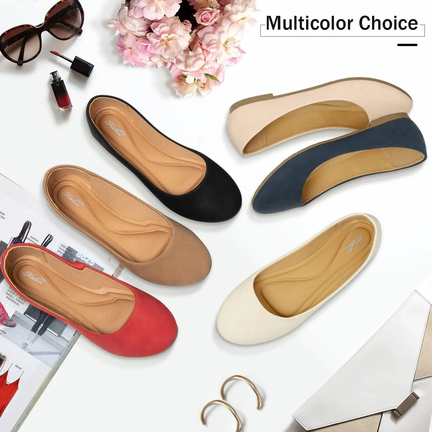katliu Women Comfort Flats Round Toe Ballet Flats Slip on Walking Flat Shoes