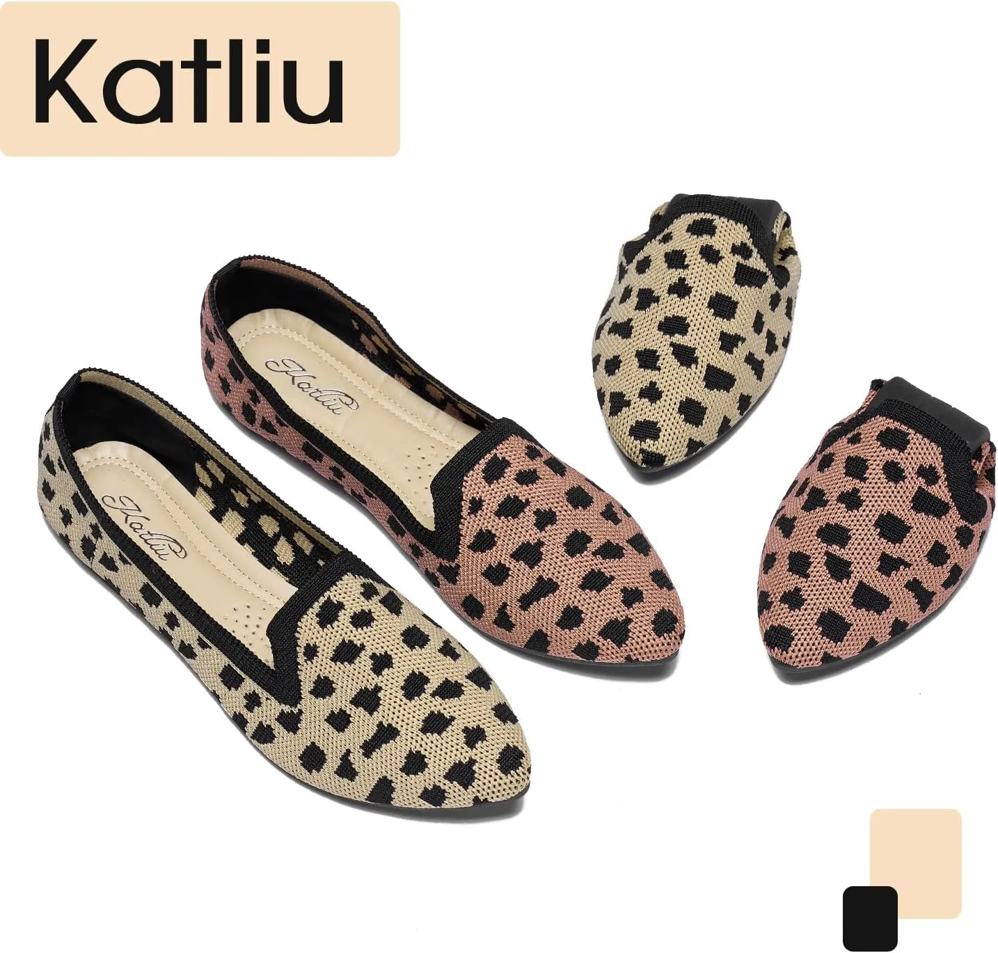 katliu Women's Flats Knit Comfort Pointed Toe Ballet Flats Shoes Casual Slip On Shoes