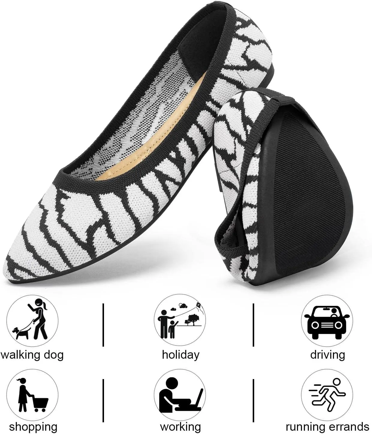 katliu Women's Flats Knit Comfort Pointed Toe Ballet Flats Shoes Casual Slip On Shoes