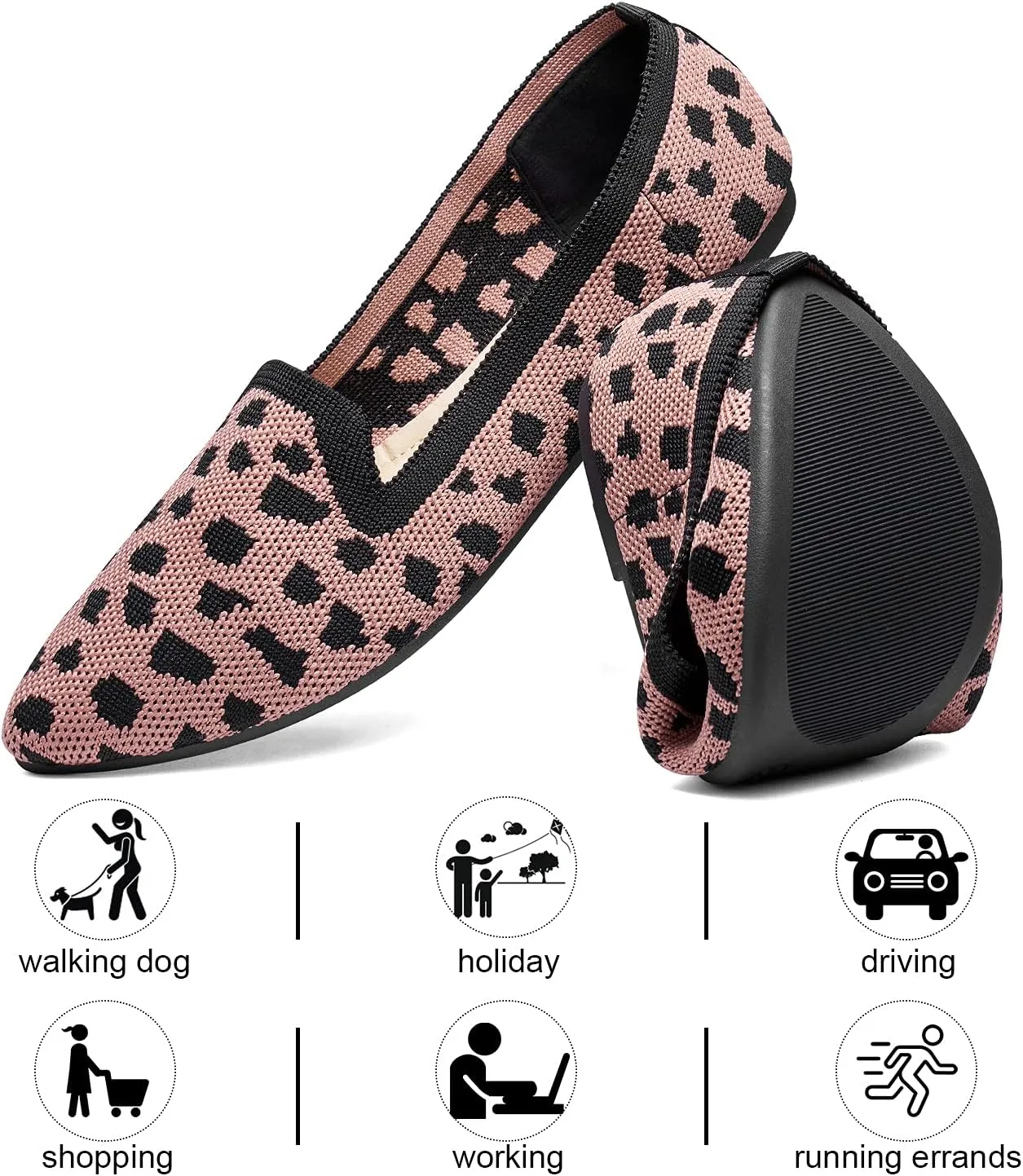 katliu Women's Flats Knit Comfort Pointed Toe Ballet Flats Shoes Casual Slip On Shoes