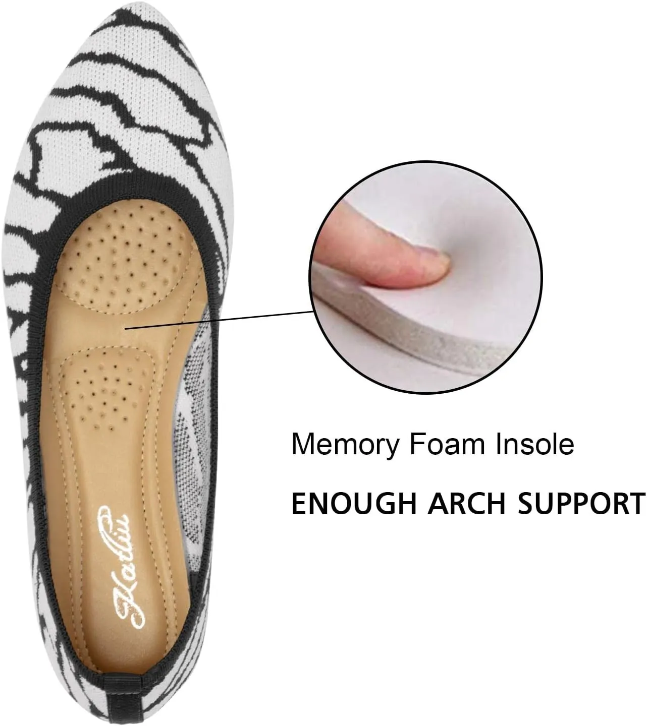 katliu Women's Flats Knit Comfort Pointed Toe Ballet Flats Shoes Casual Slip On Shoes
