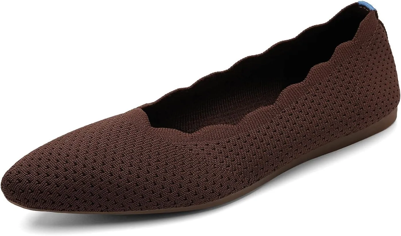 KBZone Women's Knit Ballet Flats Fashion Pointed Toe Walking Shoes Casual Slip-on Ballet Shoes