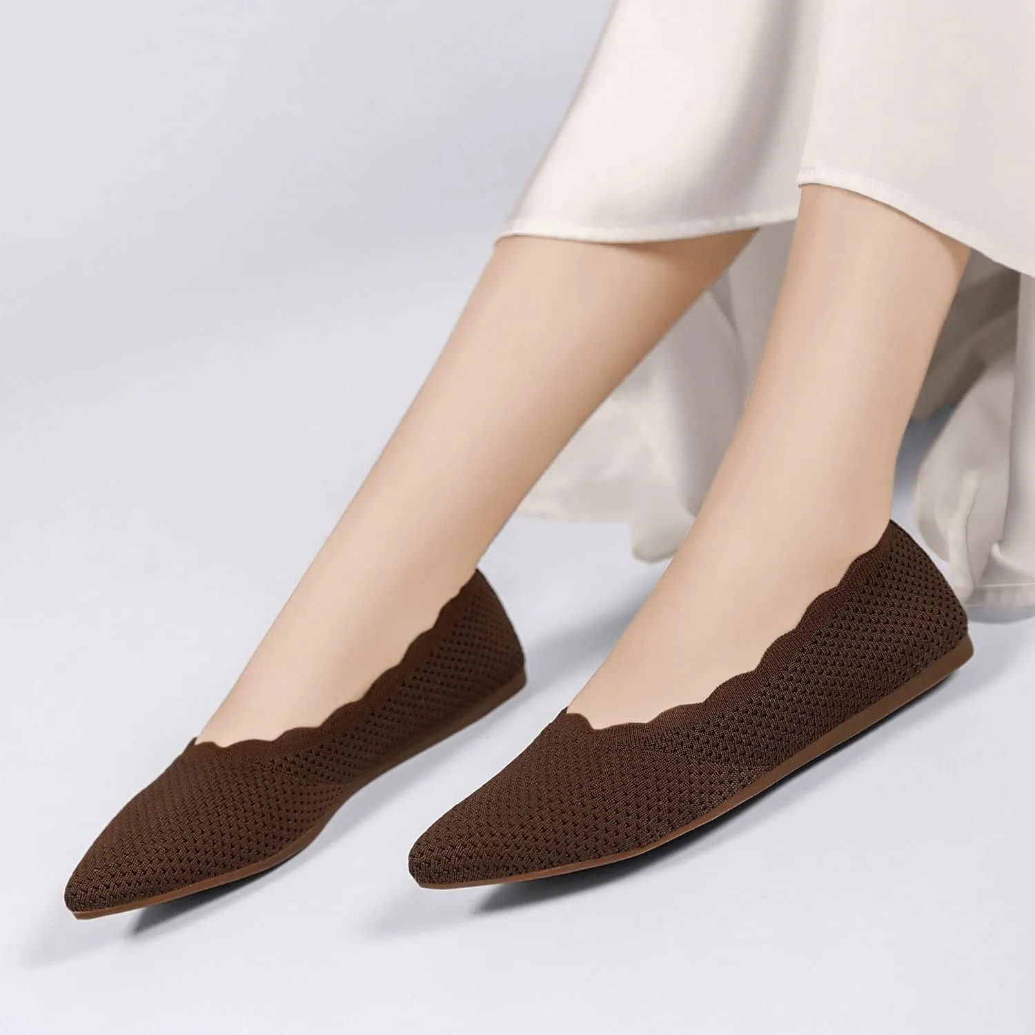 KBZone Women's Knit Ballet Flats Fashion Pointed Toe Walking Shoes Casual Slip-on Ballet Shoes