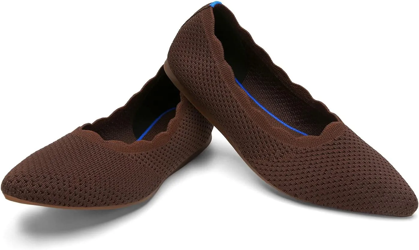 KBZone Women's Knit Ballet Flats Fashion Pointed Toe Walking Shoes Casual Slip-on Ballet Shoes