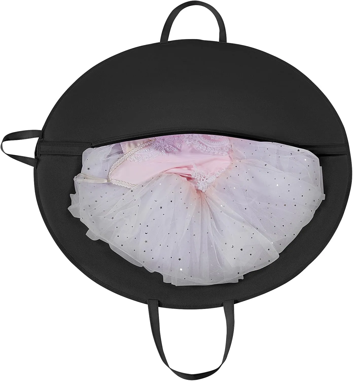 KEEGH Girls Tutu Garment Bag 35 Inch Ballet Tutu Bag, Foldable Dance Costume Garment Bag for Hanging Clothes, Pancake Dance Bag for Dancers with Handle Strap for Travel or Storage, Black